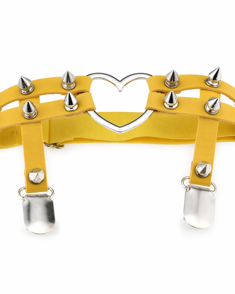 Spiky Garter Belt with Punk Rock Style and Metal Heart Yellow