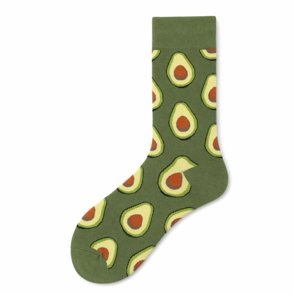 Cute Avocado Socks with Kawaii Face and Striped Design Avocado Collage