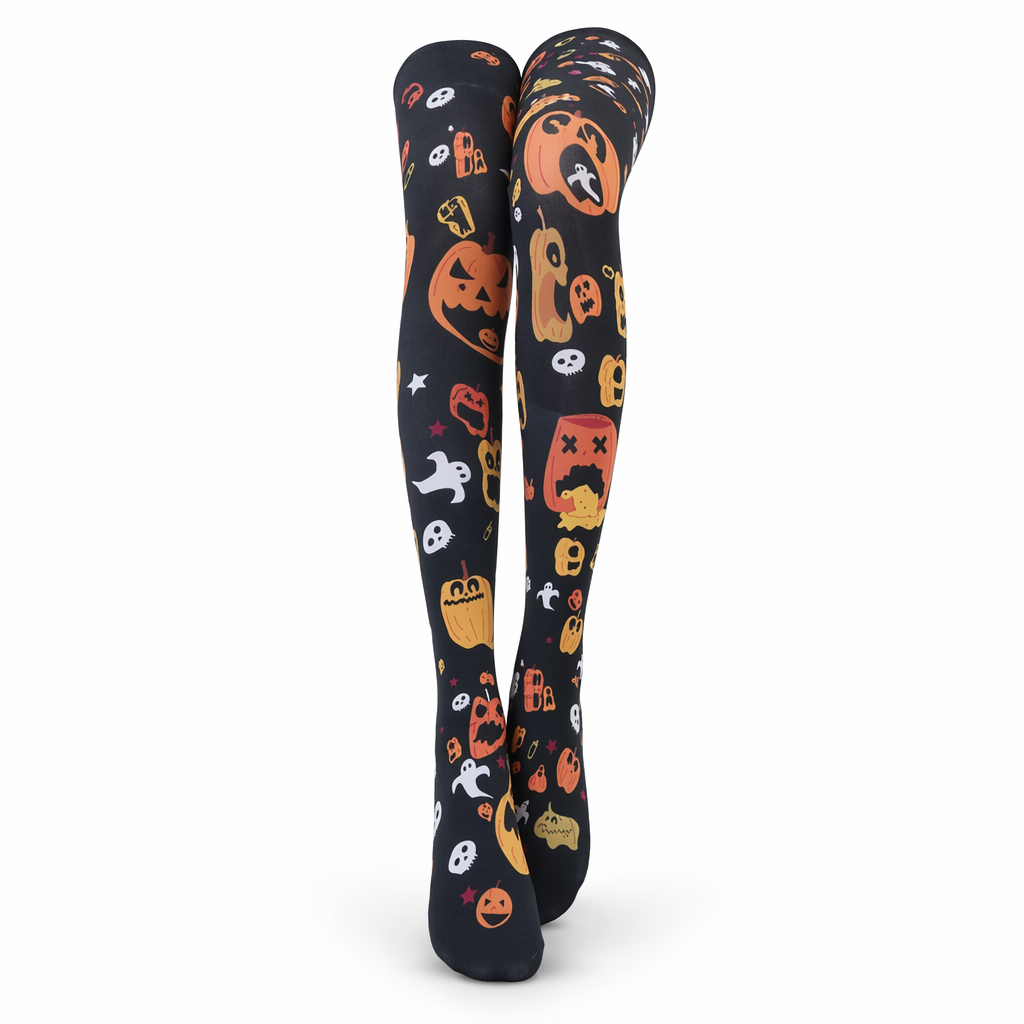 Spooky Halloween Pumpkin Print Lolita Thigh High Stockings Default Title