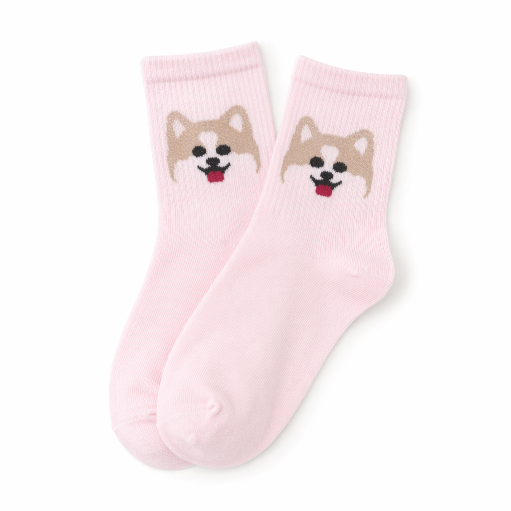 Kawaii Japanese Harajuku Cotton Prehistoric Socks Pink Dog