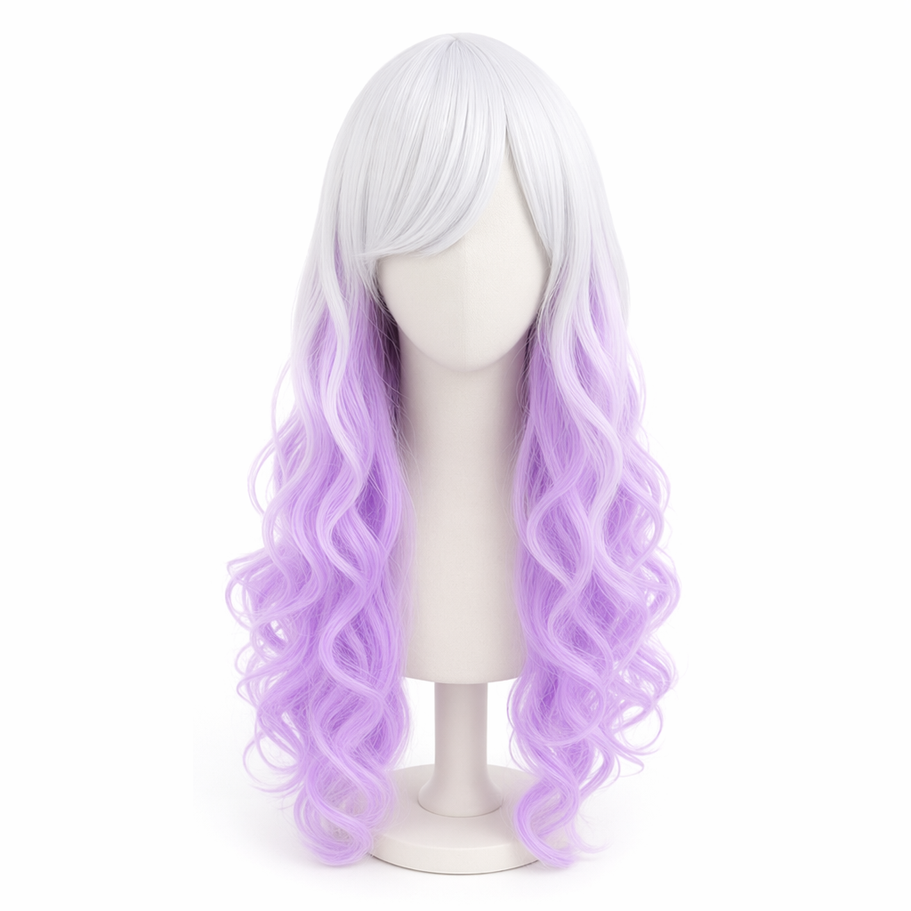 Stunning Long Cosplay Wig with Soft Fringe in Stylish Colors White Purple