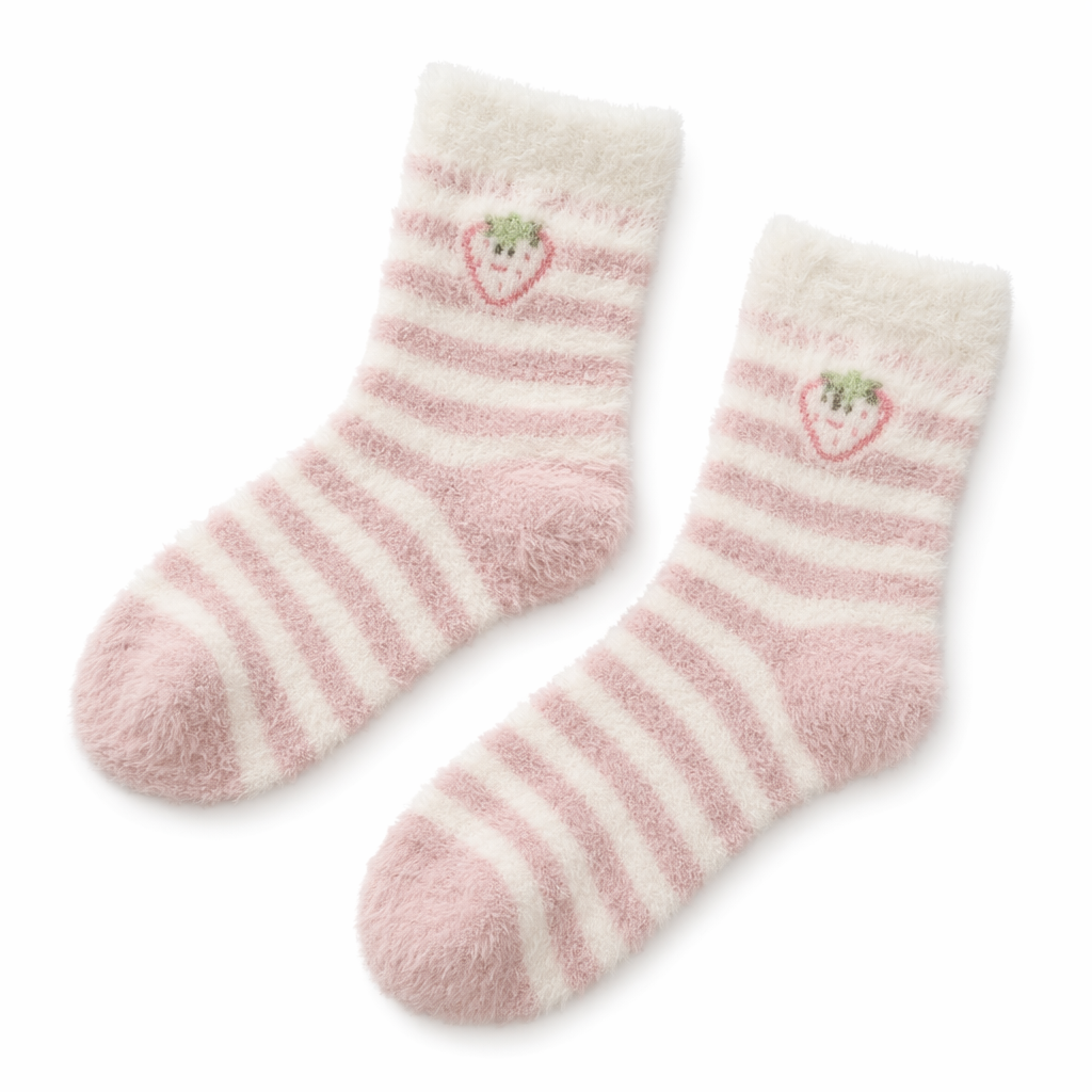 Fuzzy Strawberry Socks for Ultimate Comfort and Style Strawberry stripe
