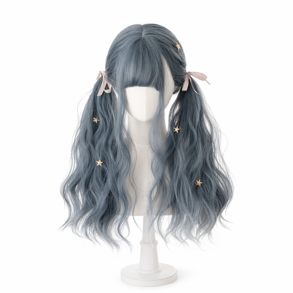 Gothic Blue Long Wavy Lolita Wig with Sweet Fringe and Ombre Color Default Title
