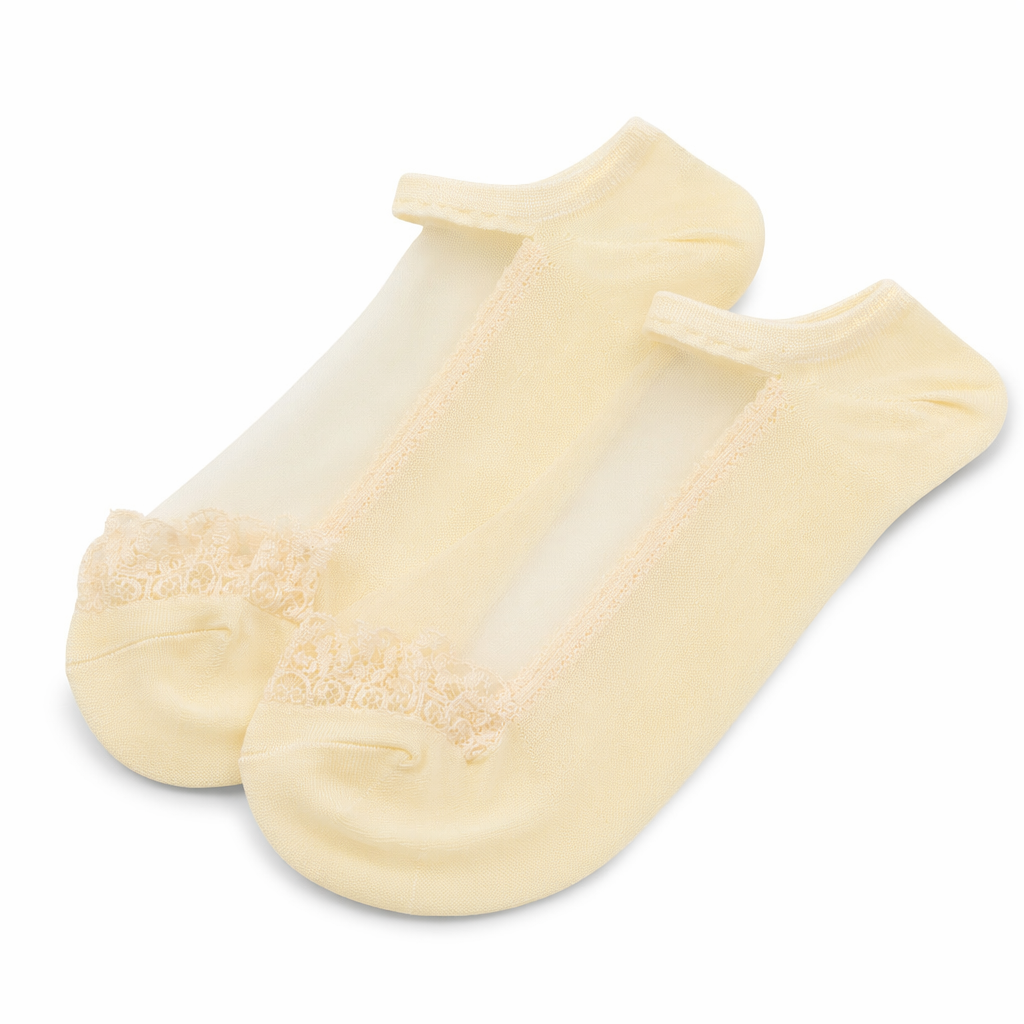 Elegant Lace Band Socks in Clear Fabric and Various Colors Yellow Low Ankle