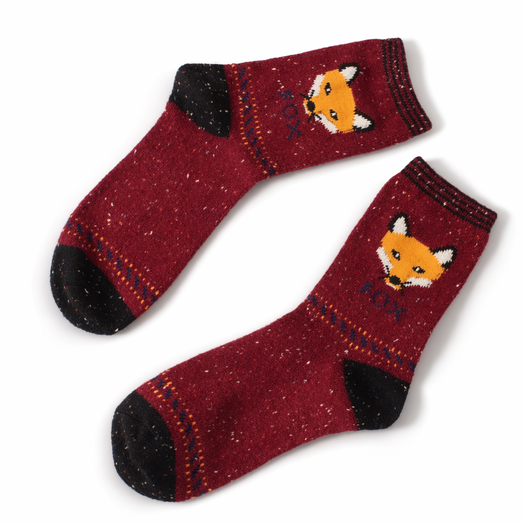 Snow Fox Christmas Socks with Embroidered Design and Vibrant Colors Red Fox