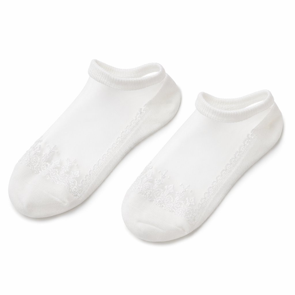 Elegant Lace Band Socks in Clear Fabric and Various Colors White Low Ankle