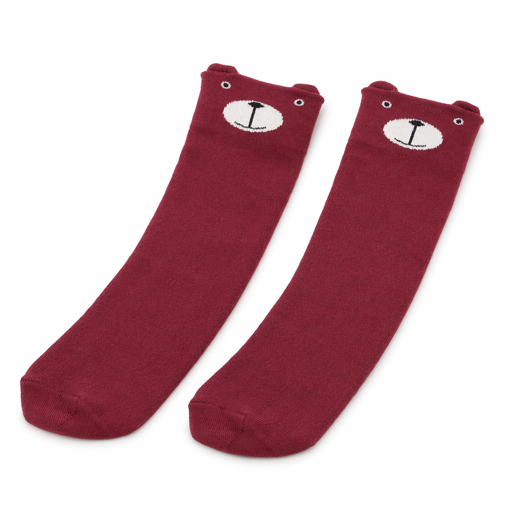 Soft Cotton Animal Thigh Highs for Littles Size XS-XL Red Bear