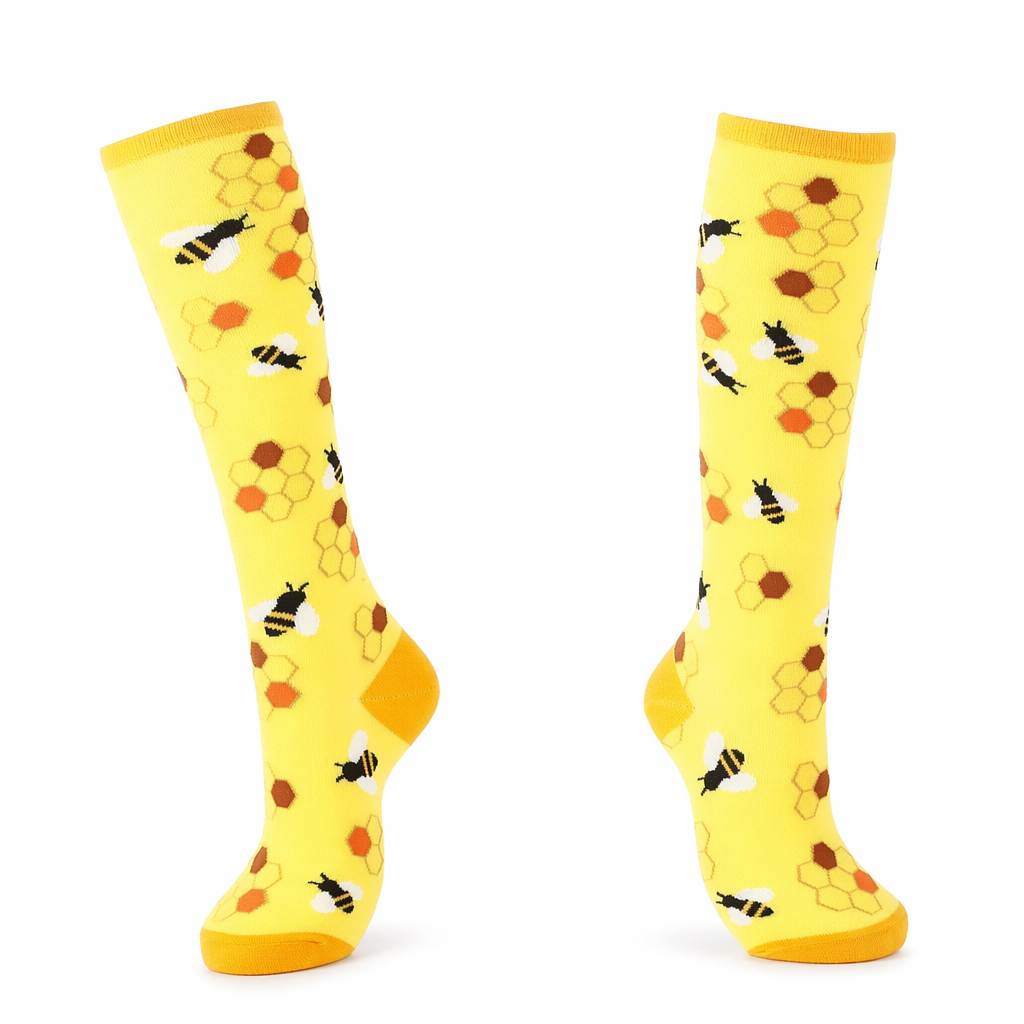 Honeycomb Bumble Bee Knee High Socks in Soft Cotton Fabric Default Title
