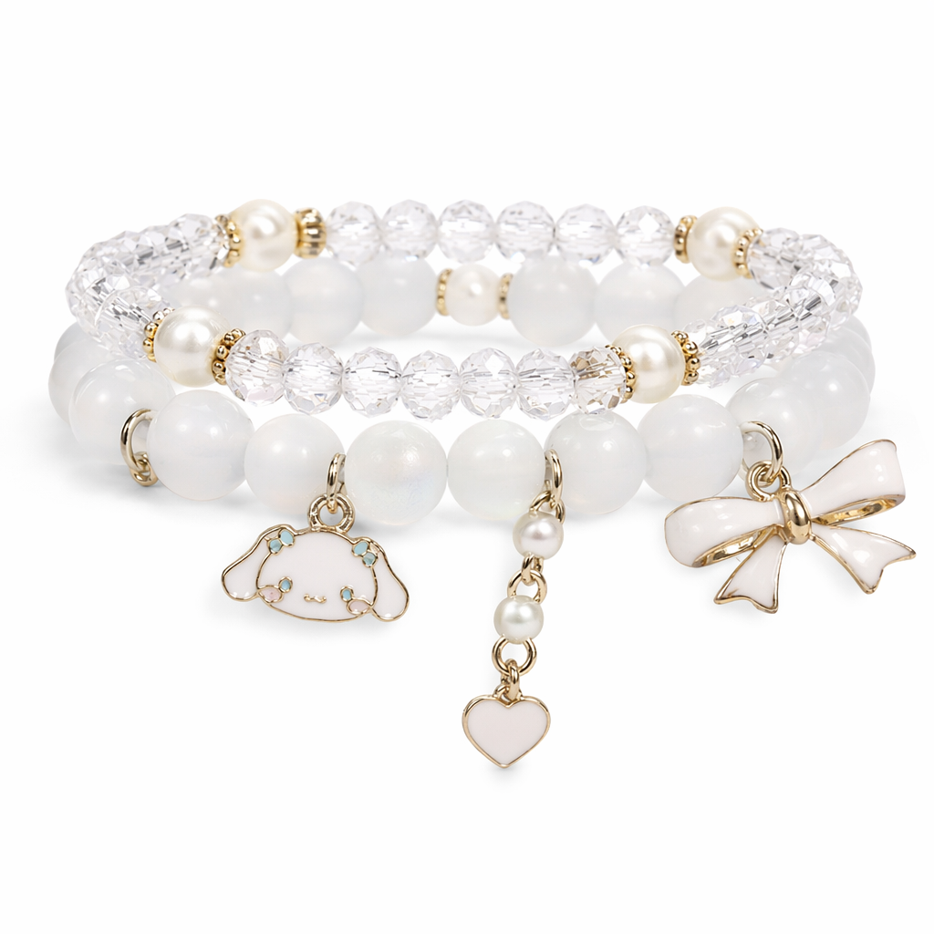 Kawaii Beaded Bracelets Inspired by Sanrio Characters White Bow Cinna
