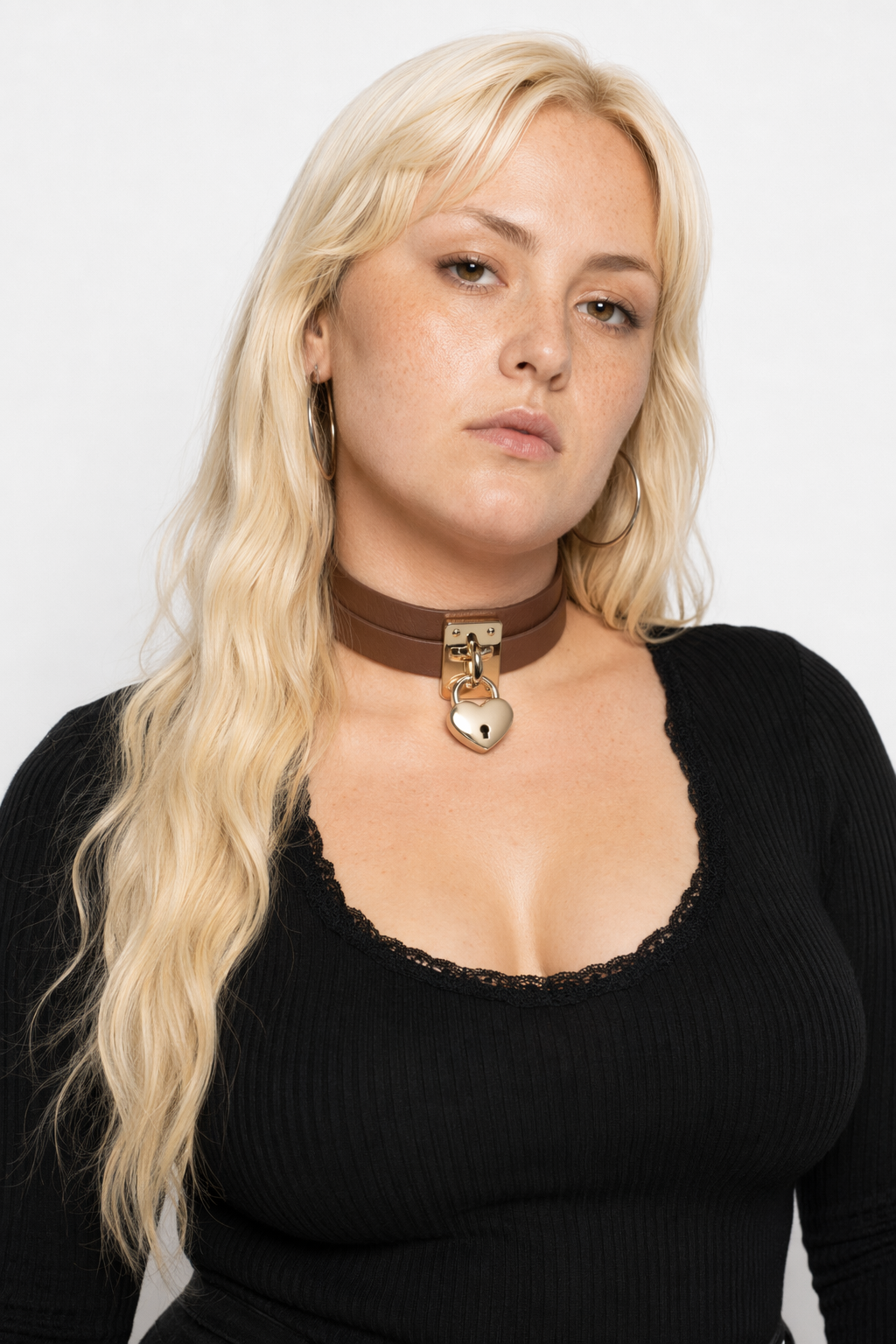 High Quality Vegan Leather Heart Locket Choker in Gold Brown