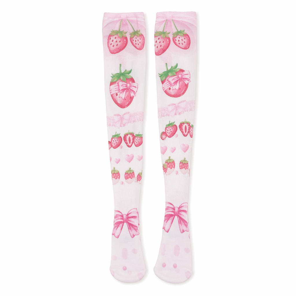 Strawberry Babe Stockings with Berry and Baby Bun Print Strawberries