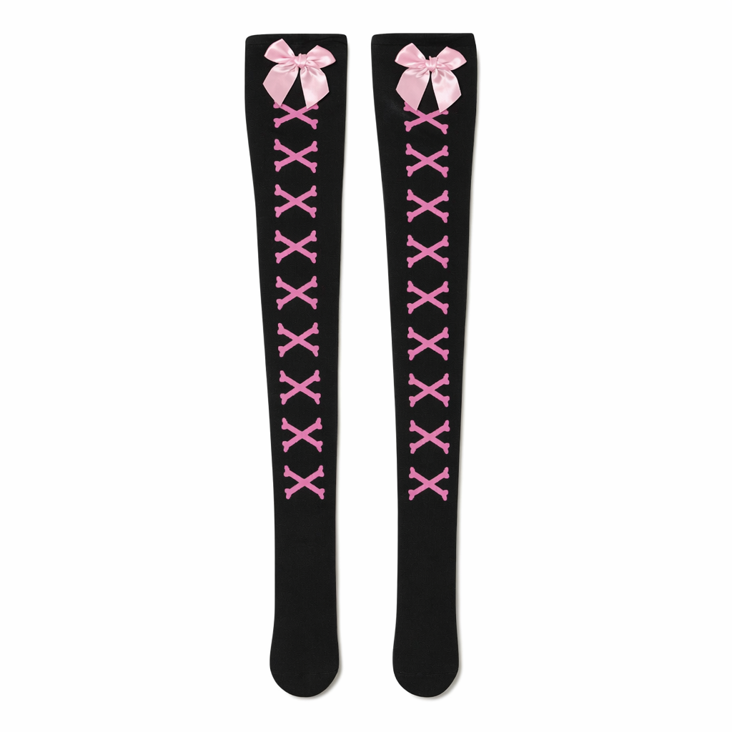 Crossbone Corset Thigh-High Socks for Endless Compliments Pink