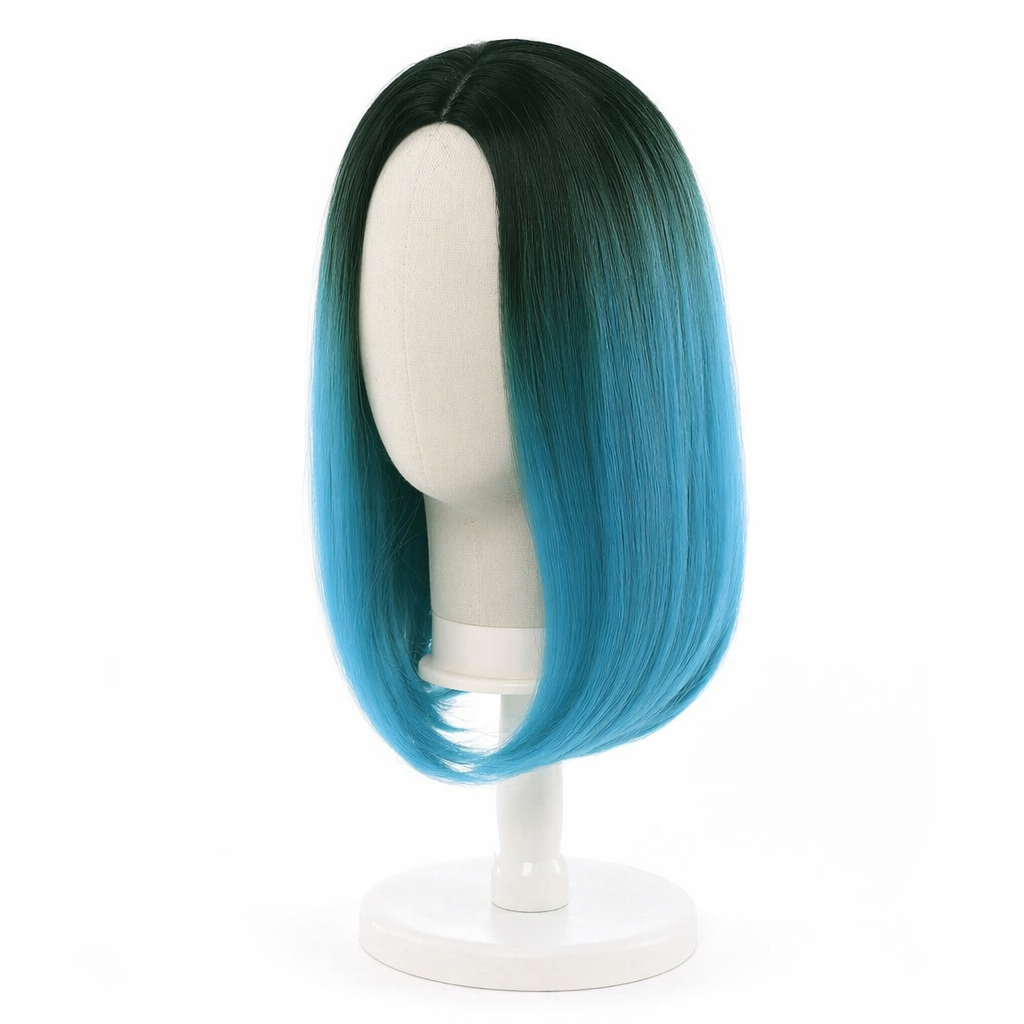 Medium Length Ombre Long Bob Wig in Chic Colorful Style Blue