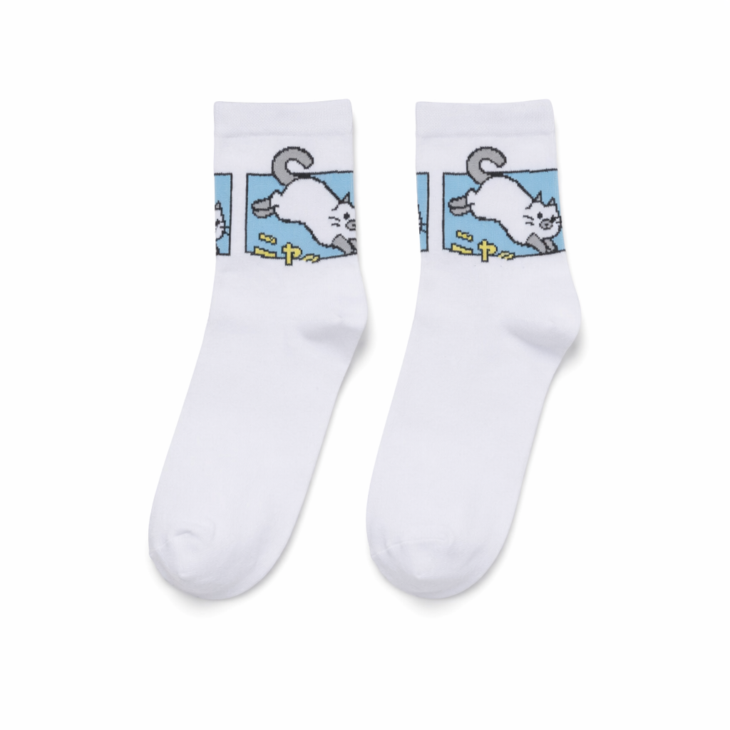 Kawaii Japanese Harajuku Cotton Prehistoric Socks White Cat