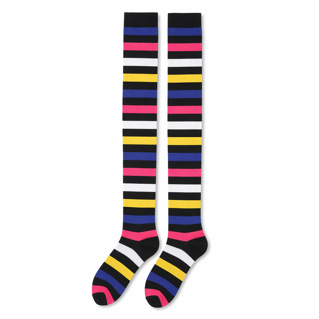 Pastel Rainbow Thigh High Socks for Kawaii Pride Lovers Black Striped
