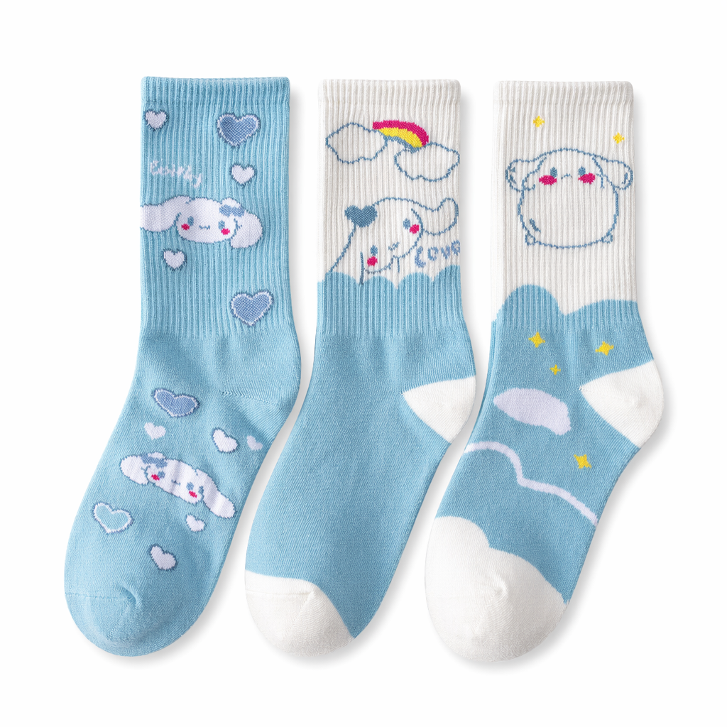 Sweet Puppy Sock Sets for Kawaii Enthusiasts 3pcs Set 3