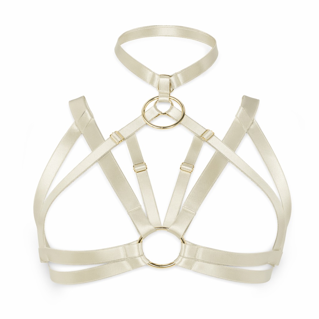 Silky Vegan Harness with Gold O-Rings and Satin Sheen Cream