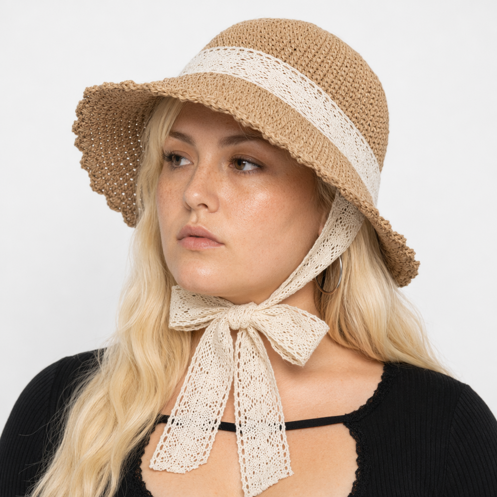 Country Maiden Sun Hat in High-Quality Tweed for Cottagecore Style Beige
