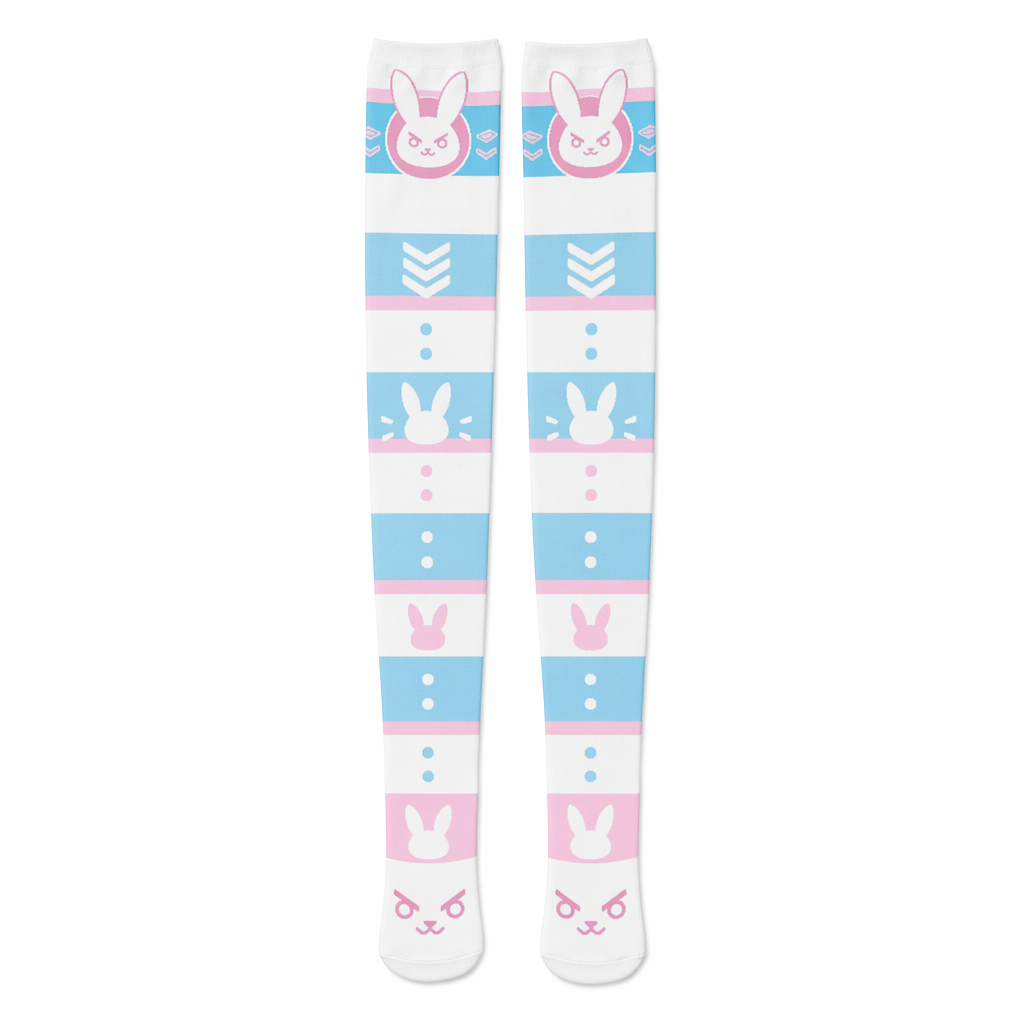 D.Va Thigh High Stockings for Overwatch Fans and Kawaii Gamers Striped