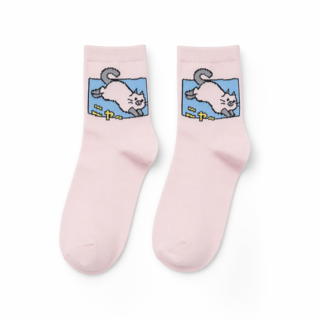 Kawaii Japanese Harajuku Cotton Prehistoric Socks Pink Cat