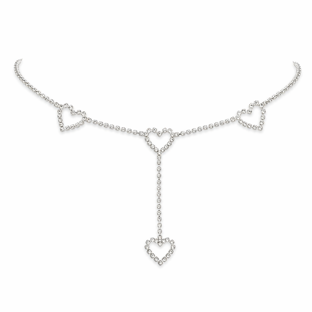 Kawaii Chain Belt with Heart or Rhinestone Embellishments Dangling Heart