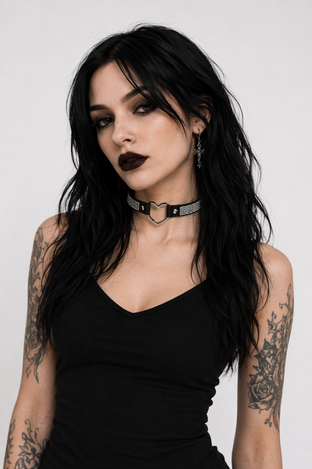 Rhinestone Heart Choker Necklace for Kawaii Aesthetic Princesses Black