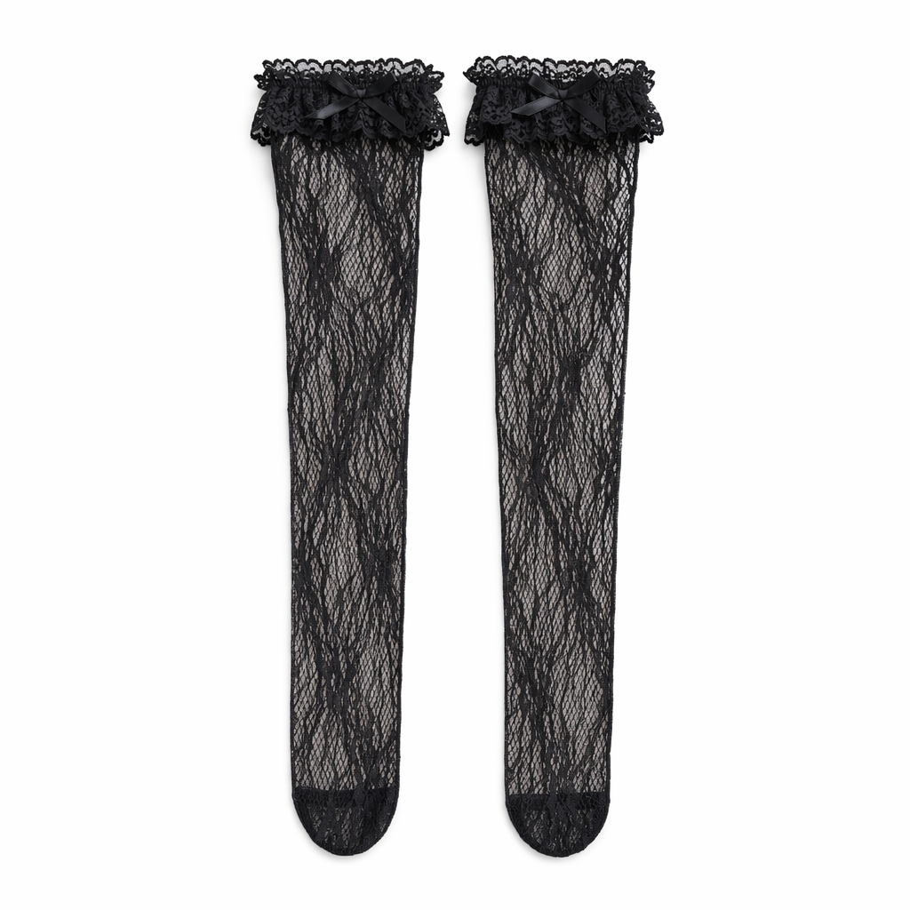 Kawaii Lace Heart and Ribbon Stockings for a Cute Style Upgrade Plain Black Lace