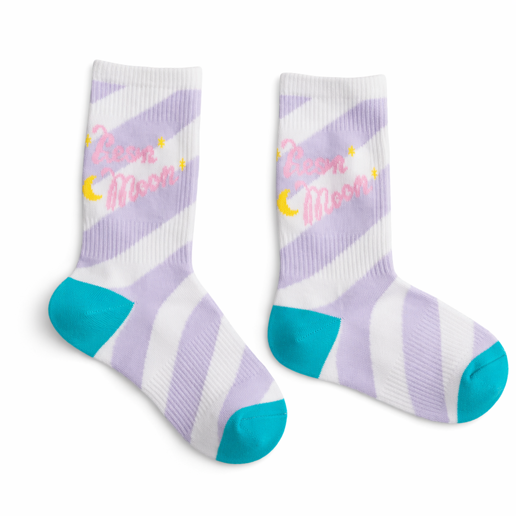 Cute Fairy Kei Moon Socks for Magical Girl Anime Aesthetic Striped