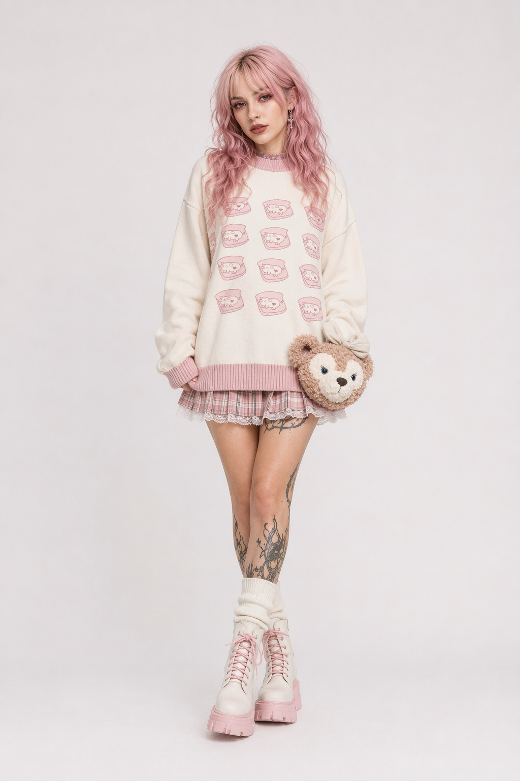 Cute Pig Crewneck Sweater with Hand Embroidery Default Title