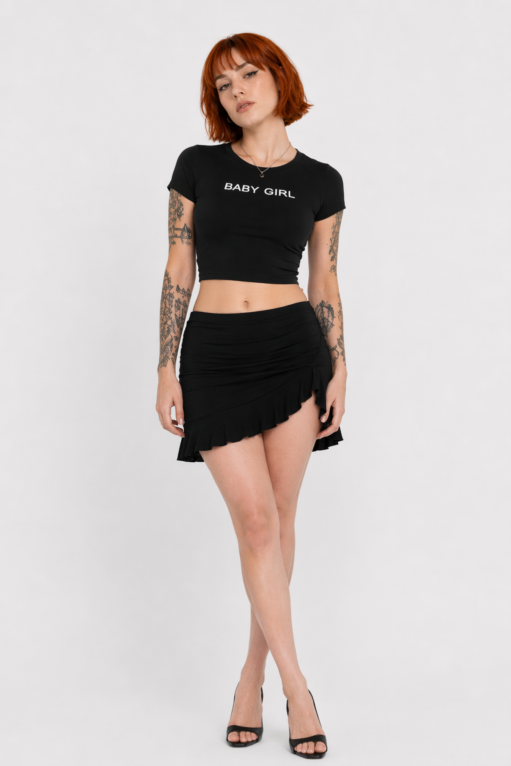 Adorable Baby Girl T-Shirt Crop Top for Summer Fun Black