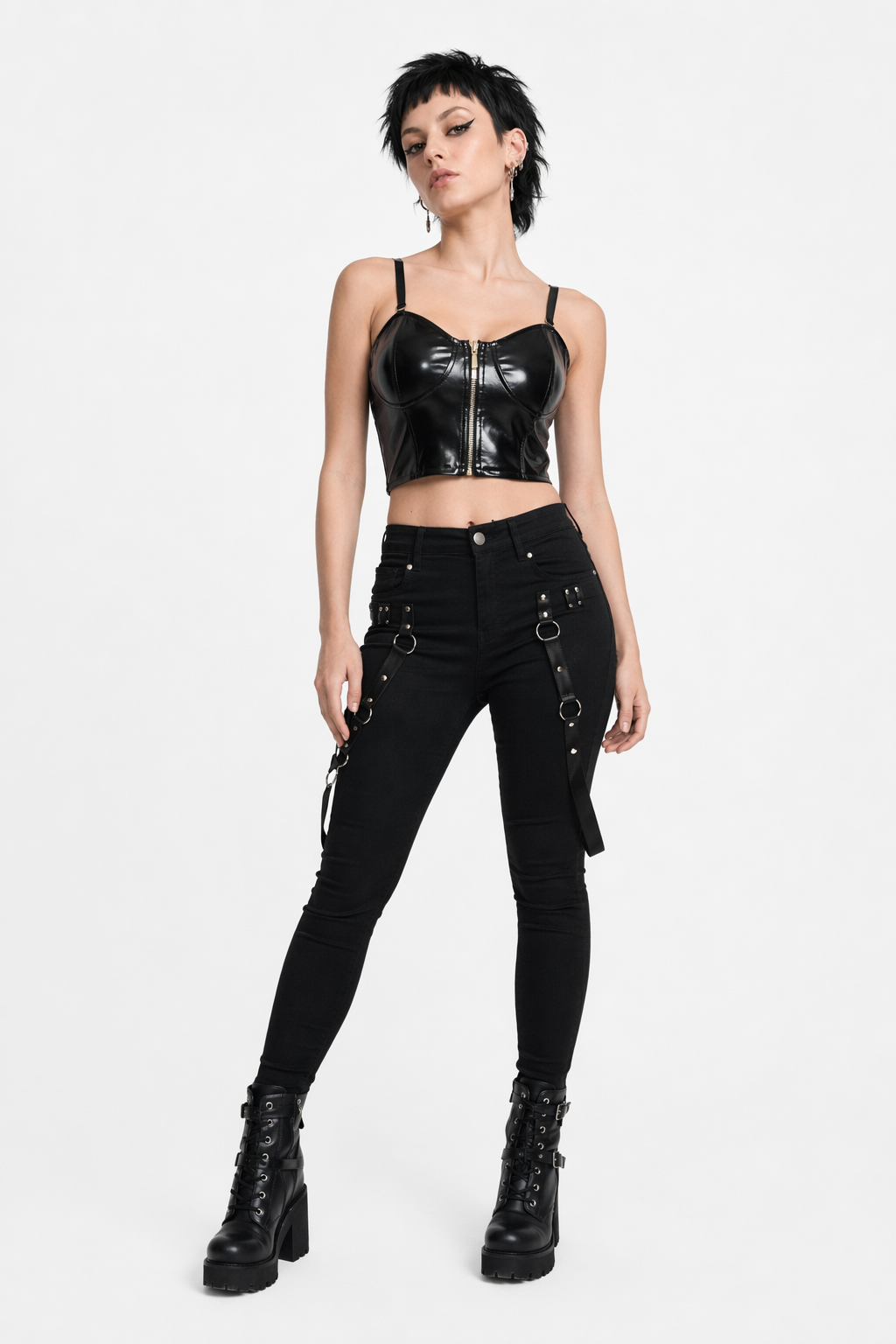 Seductive Black Latex Camisole with Gold Zipper and Built-In Cups Default
