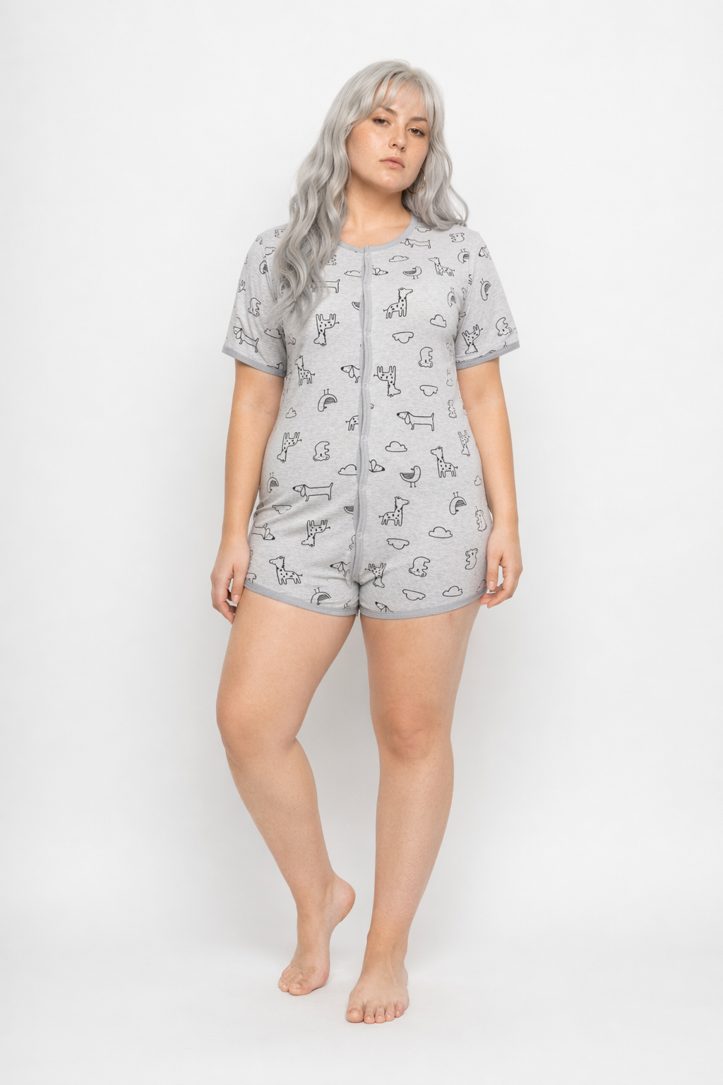 Adorable Animal Print Onesie in Soft Grey Now In Stock S