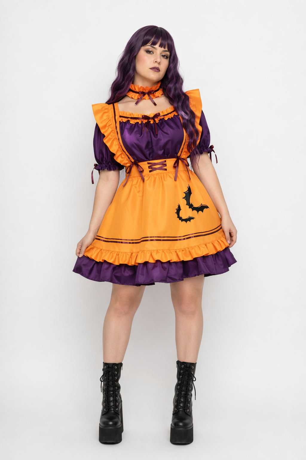 Black and Eggplant Purple Halloween Inspired Maid Lolita Dress 47cm Width M
