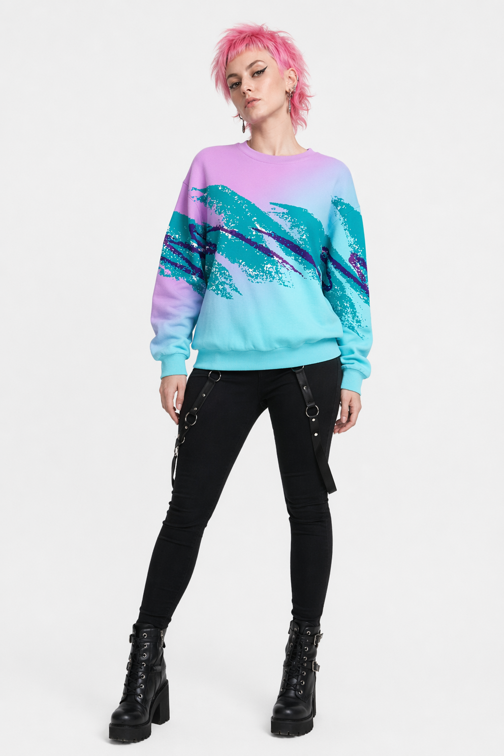 90s-Inspired Bold Crewneck Sweater for Unique Style Blue Paper Cup