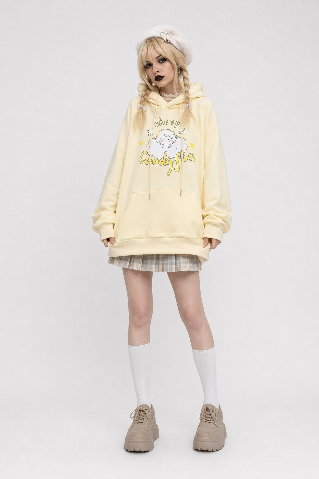 Kawaii Pastel Yellow Baby Sheep Hoodie with Angel Wings XXXL