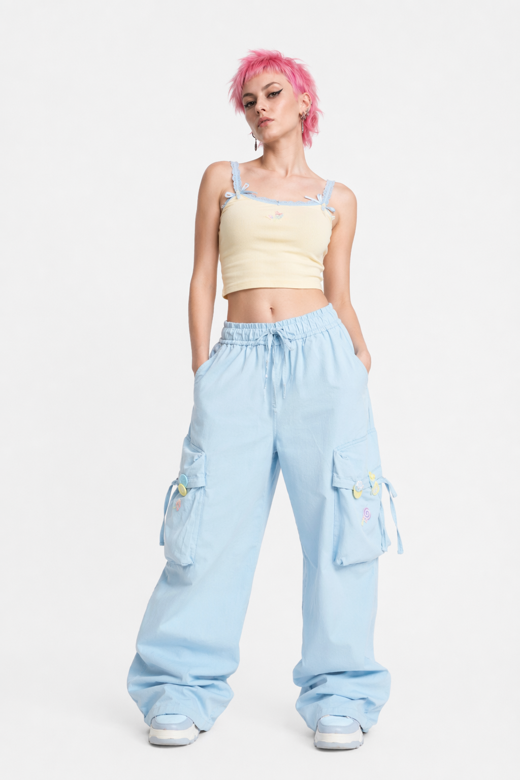 Baby Blue Kawaii Cargo Pants for a Y2K Nostalgic Look M