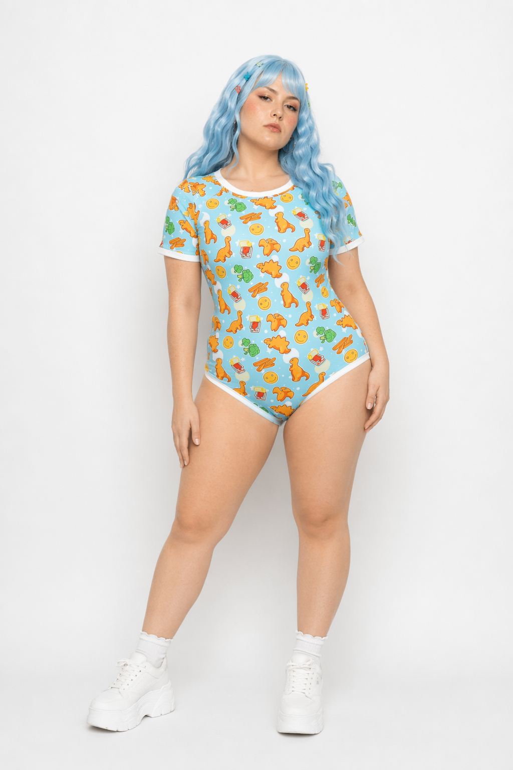 Adorable Blue Dinosaur Chicken Nugget Adult Onesie for Kawaii Vibes M