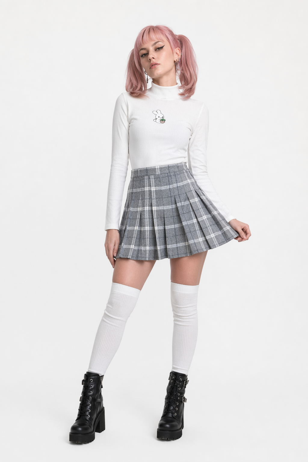 Cozy Baby Strawberry Bunny Turtleneck Sweater White