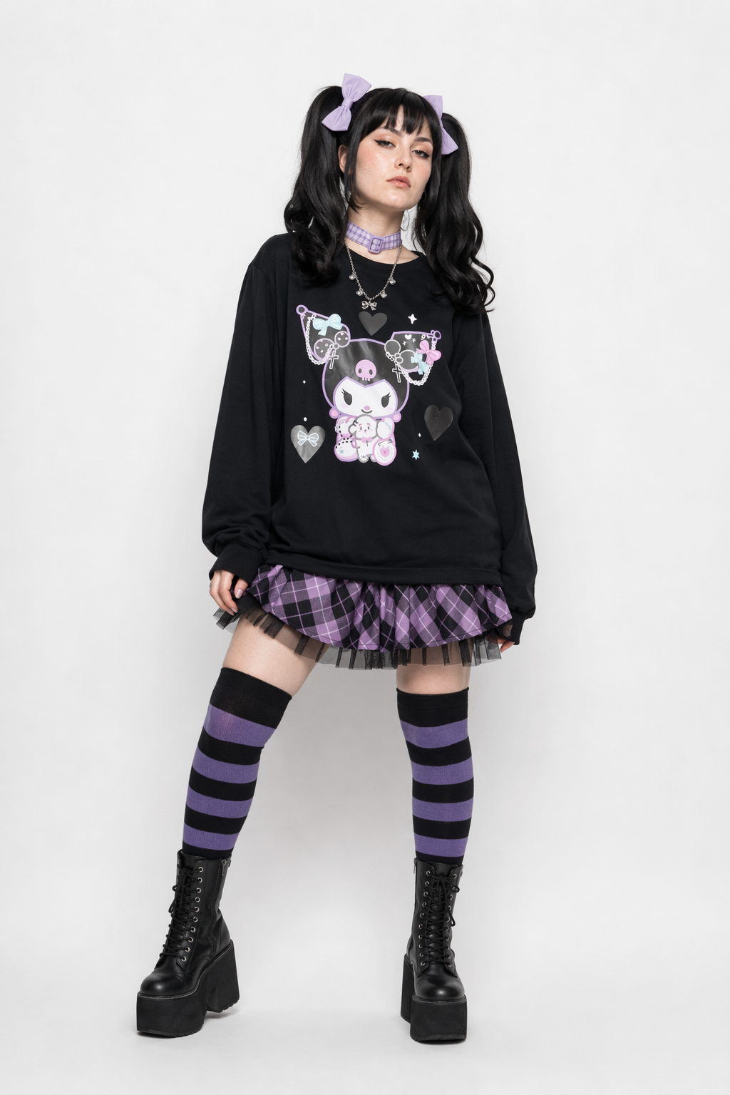 Pastel Goth Kuromi Crewneck Sweatshirt in Black L