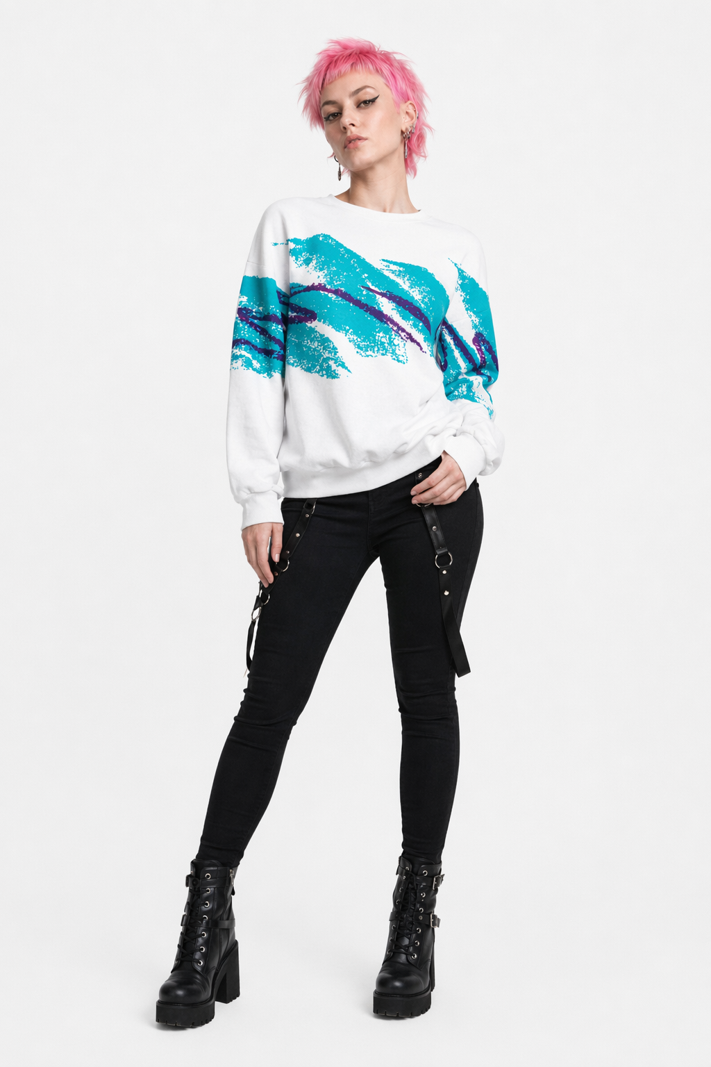 90s-Inspired Bold Crewneck Sweater for Unique Style White Paper Cup