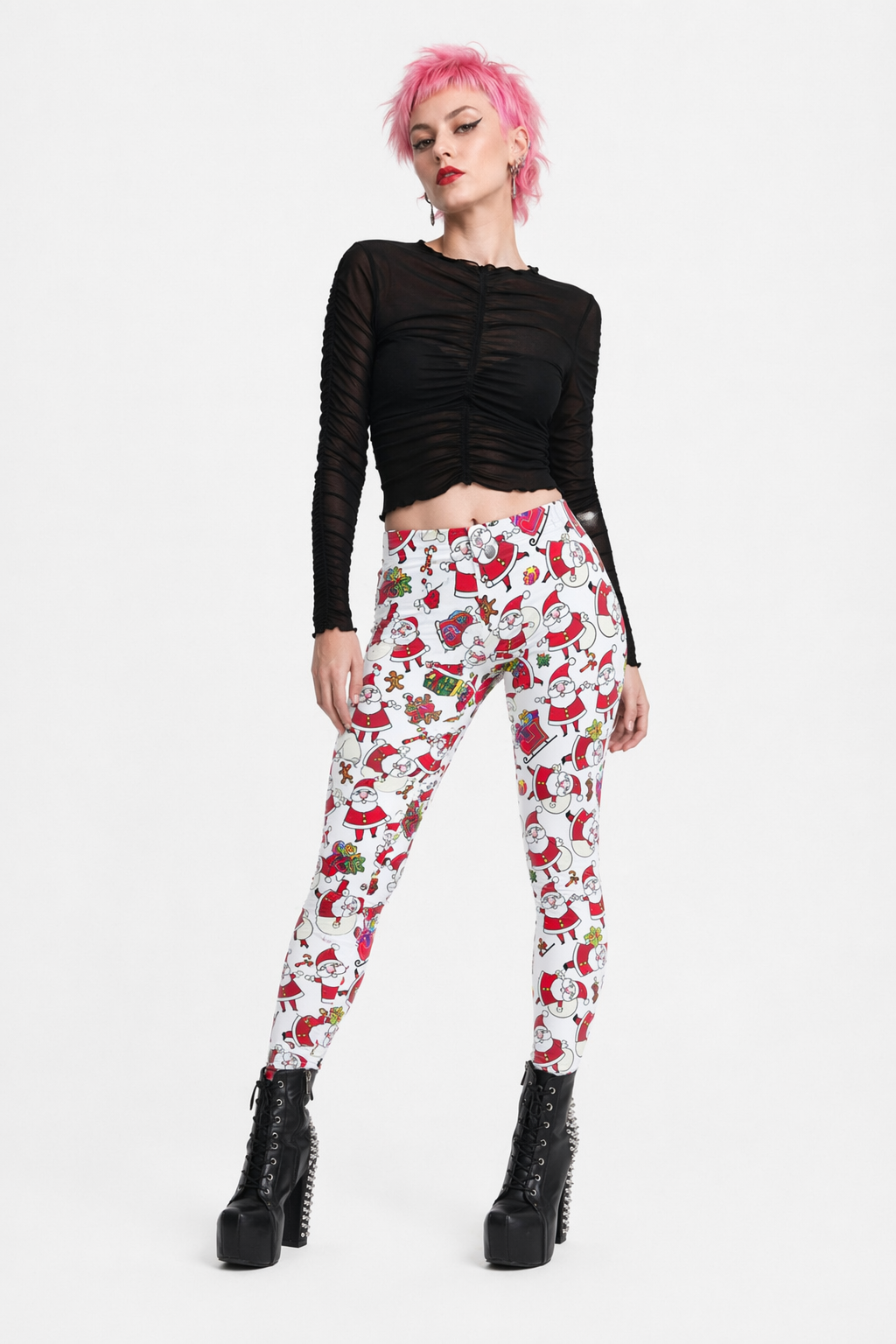 Vibrant Santa Claus Leggings for a Festive Holiday Look M