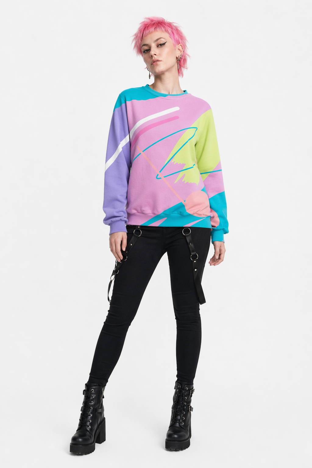 90s-Inspired Bold Crewneck Sweater for Unique Style Abstract