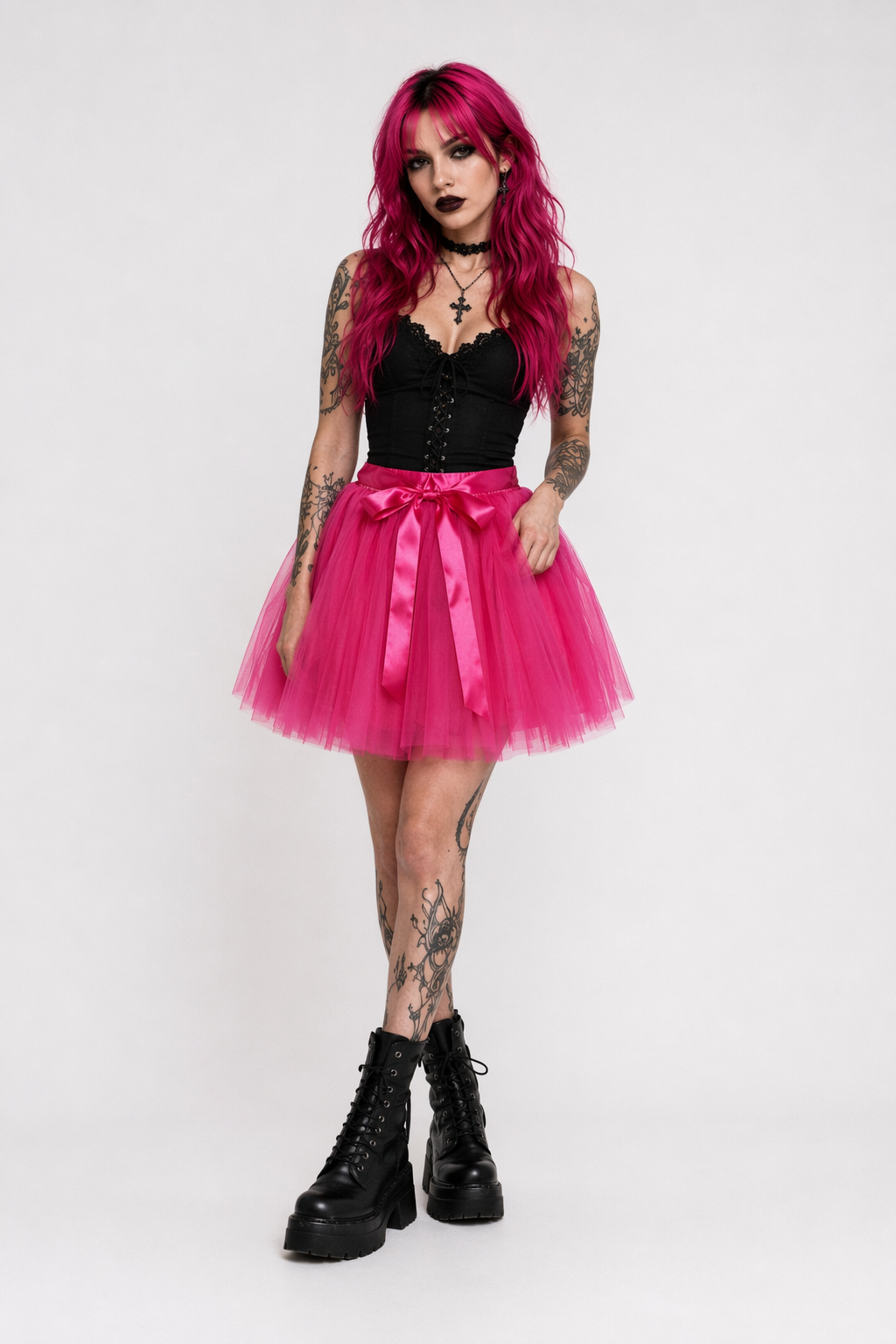 Traditional Tulle Tutu Skirts with Silk Ribbon in Various Colors Rose Red