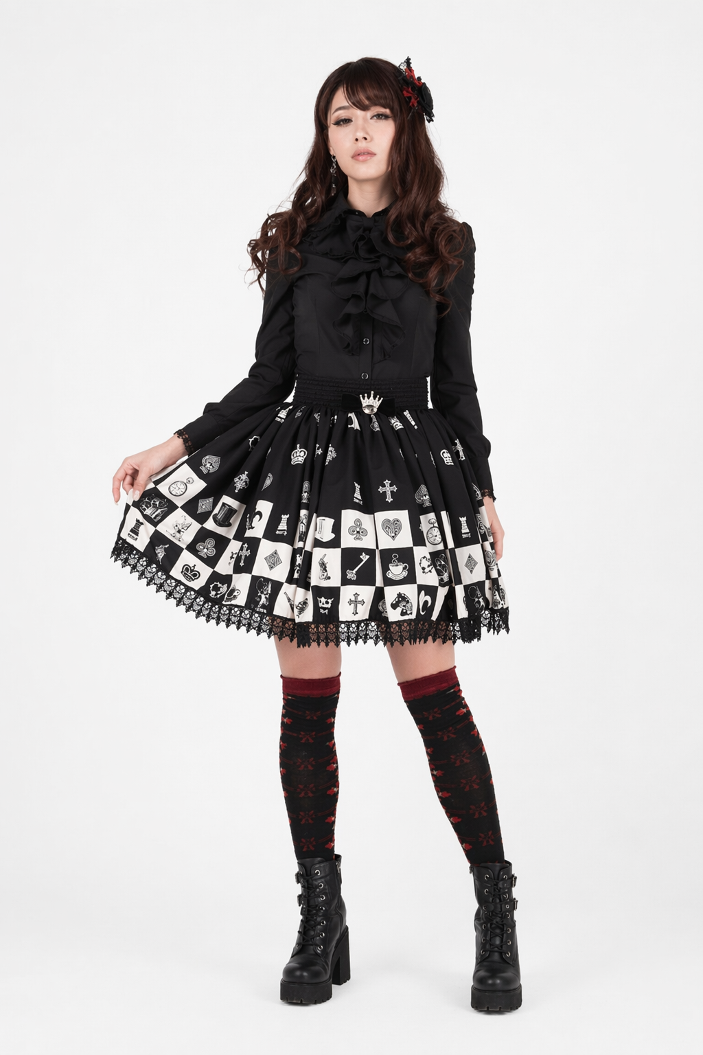 Monochrome Checkerboard Lolita Skirt Inspired by Blackjack and Chess L