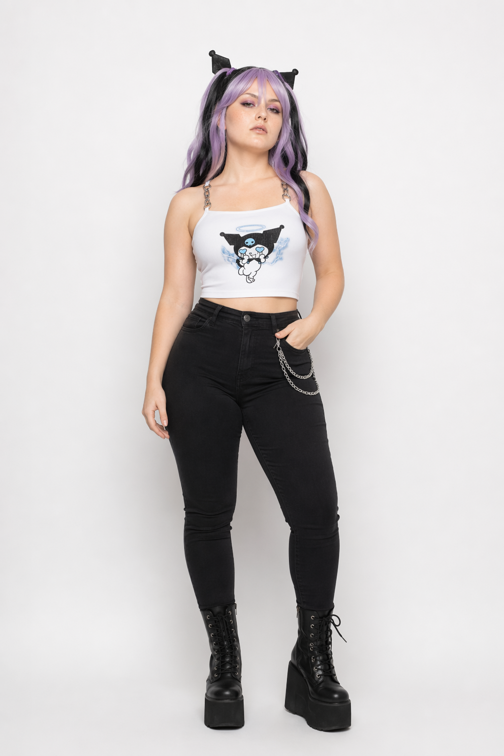 Baby Kuromi Crop Top with Chain Straps for Edgy Little Ones S