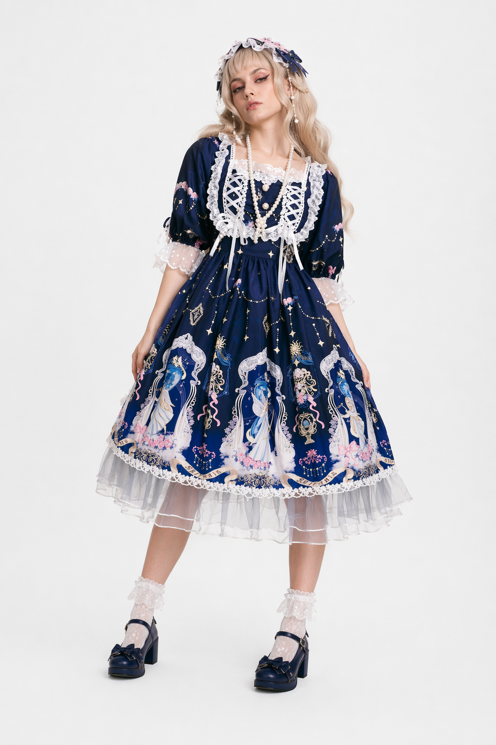 Celestial Angel Symphony Lolita Dress for Ethereal Fashion Lovers Navy Blue