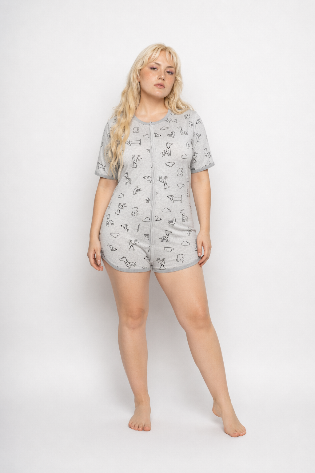 Adorable Animal Print Onesie in Soft Grey Now In Stock XXXL