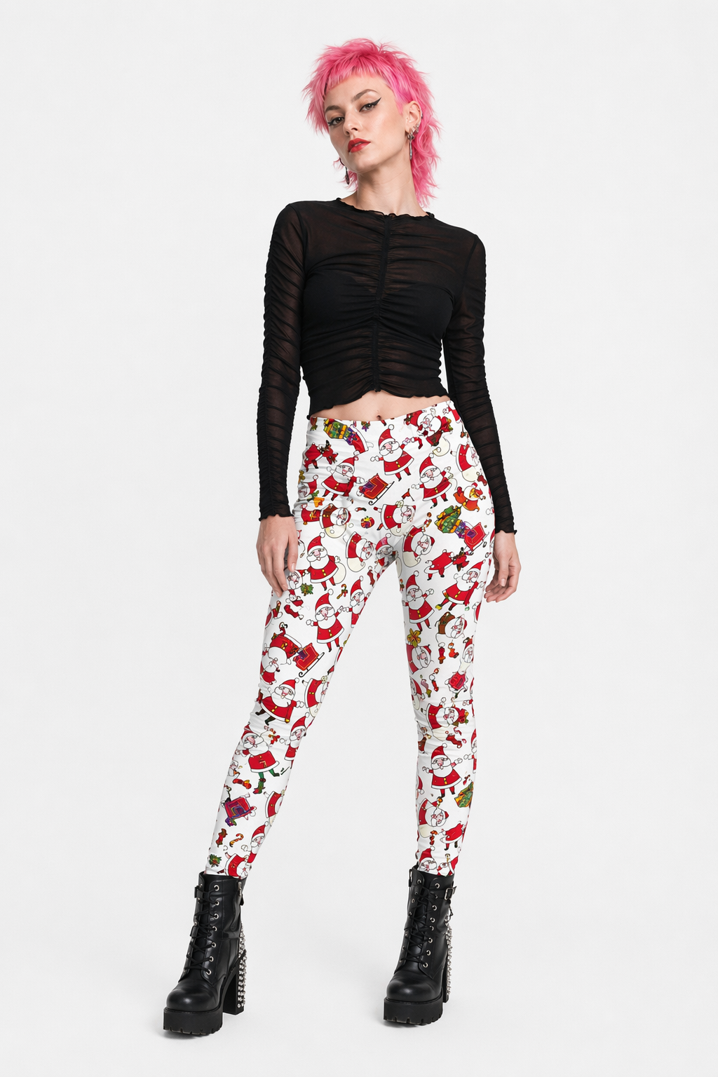 Vibrant Santa Claus Leggings for a Festive Holiday Look L
