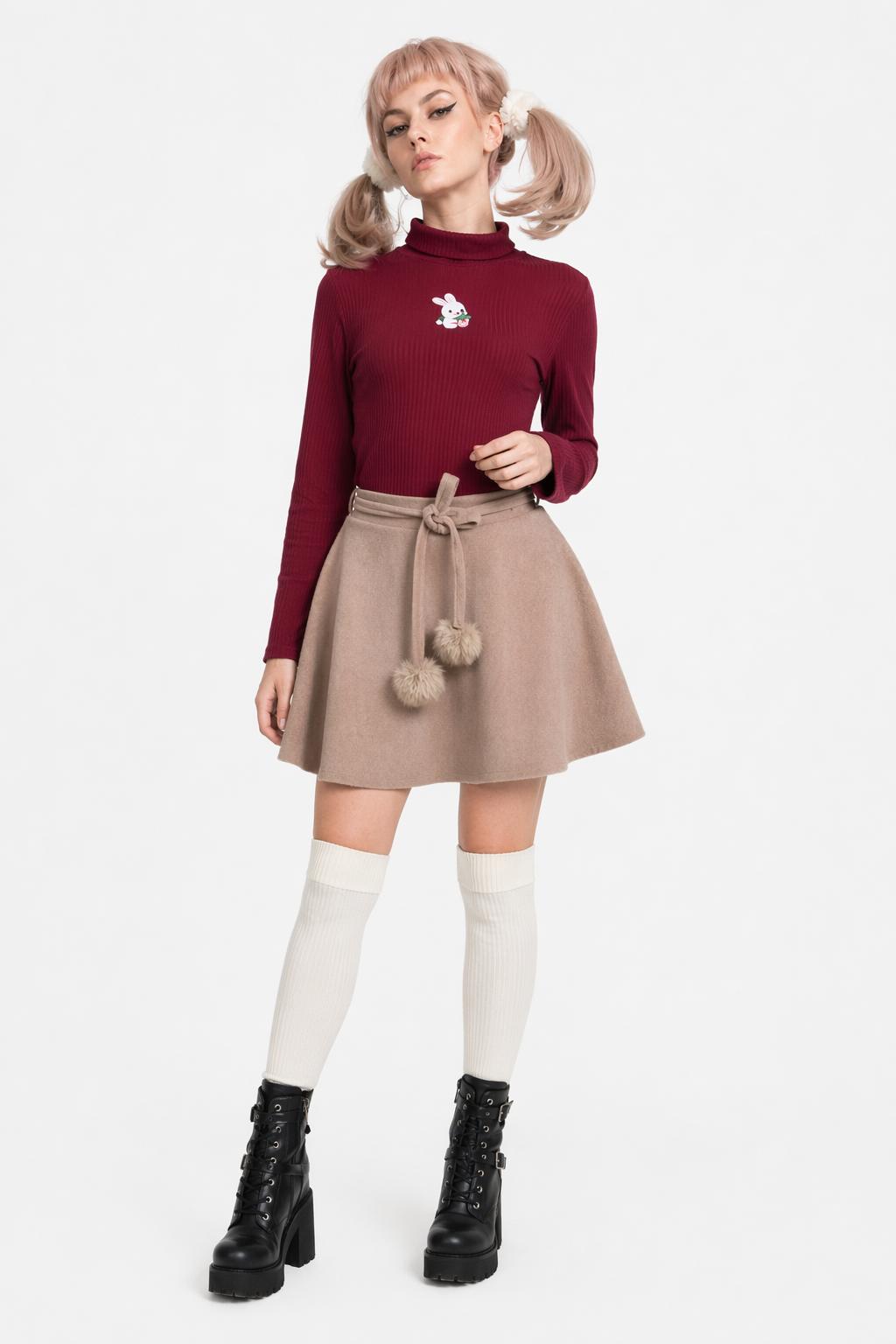 Cozy Baby Strawberry Bunny Turtleneck Sweater Burgundy
