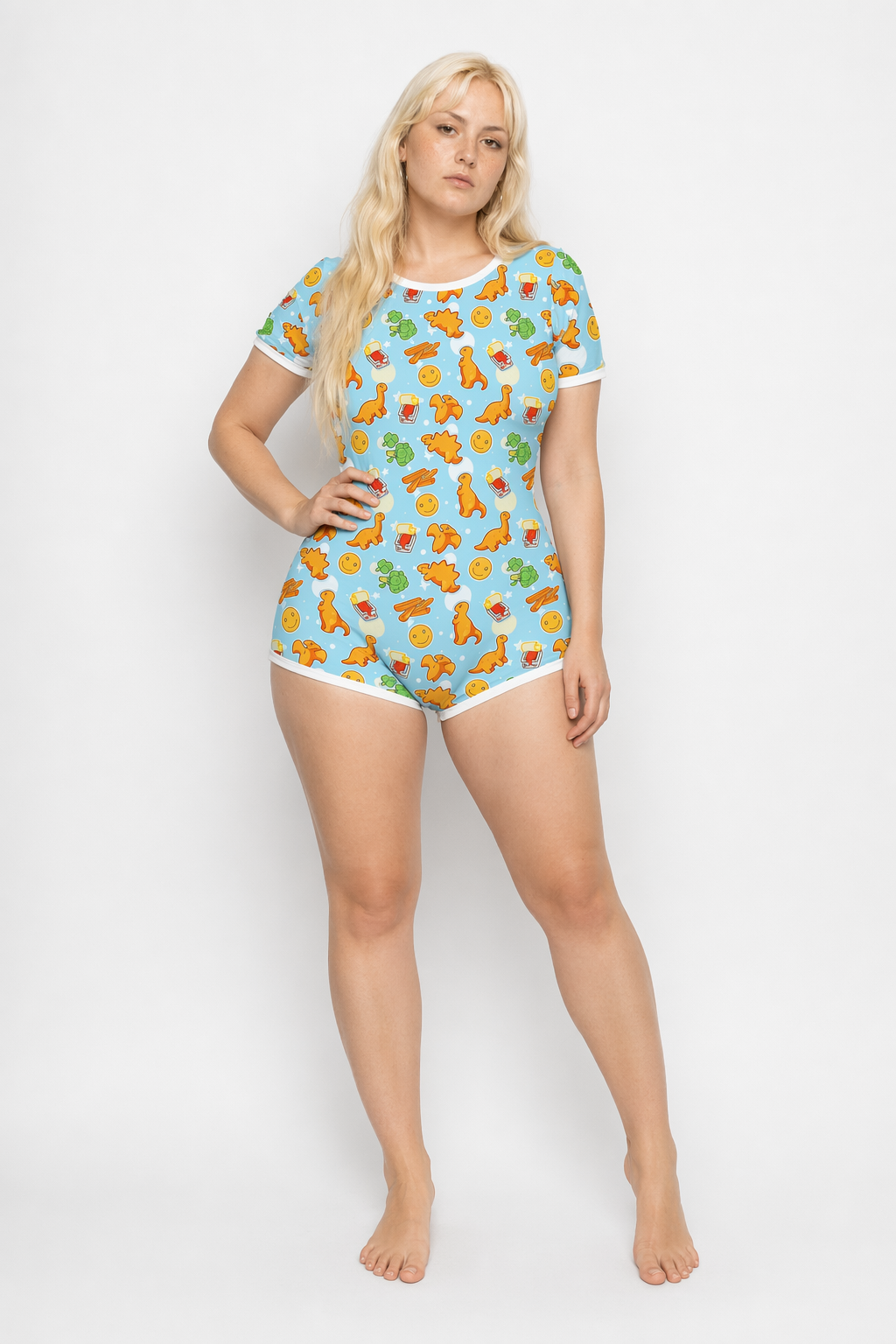 Adorable Blue Dinosaur Chicken Nugget Adult Onesie for Kawaii Vibes S